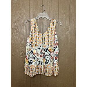 NWT Angie V Neck Floral Tank Top Flowy Lace Detail Embroidery Size Medium Color